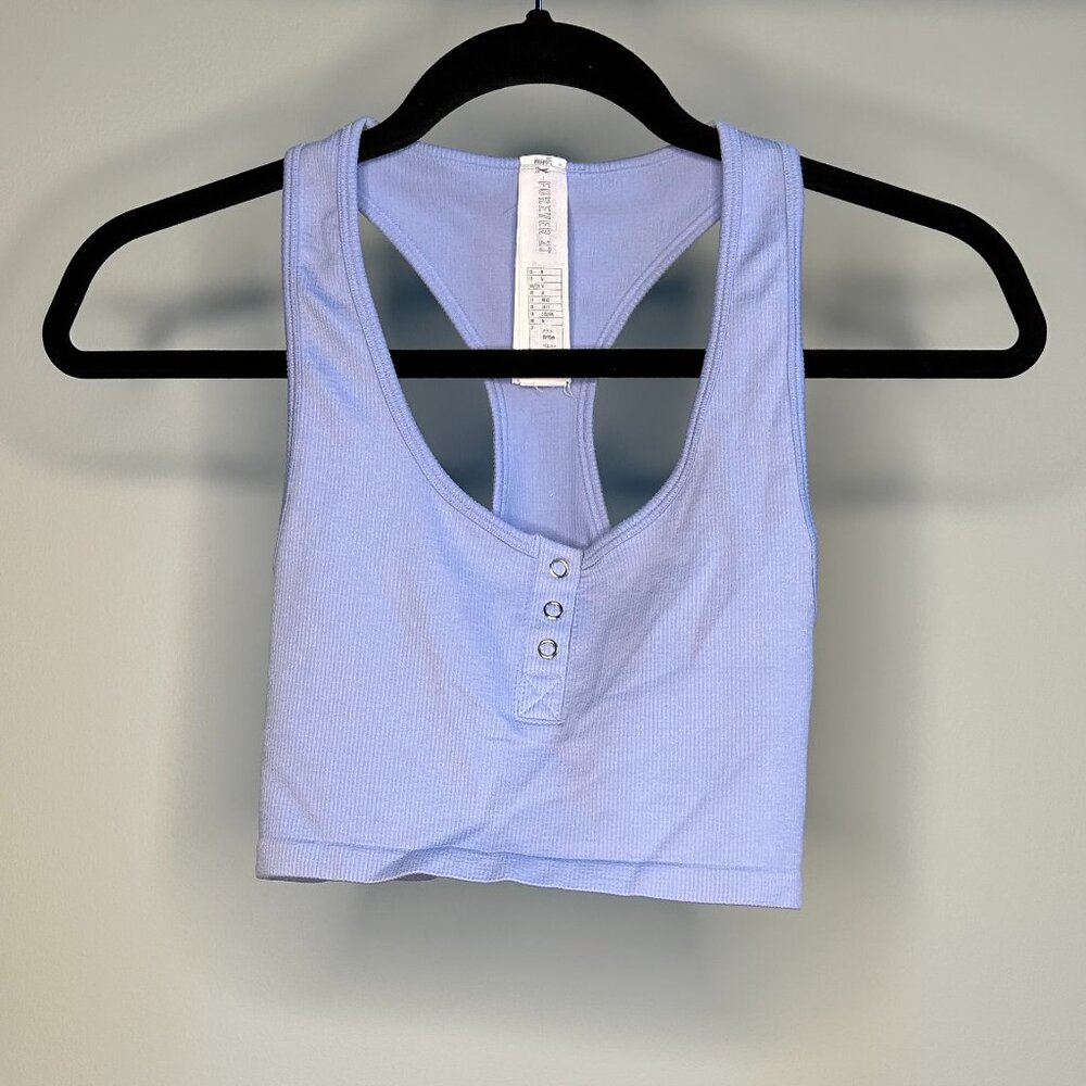 Forever 21 Periwinkle Purple Ribbed Razor Back Tank Top With Button Front Top